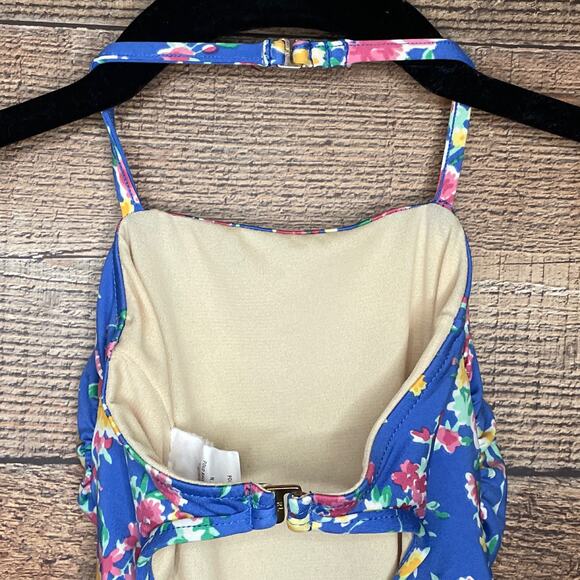 Ralph Lauren Blue Floral Halter Ruffle Trim One Piece Swimsuit Size 9 Months - Picture 5 of 9